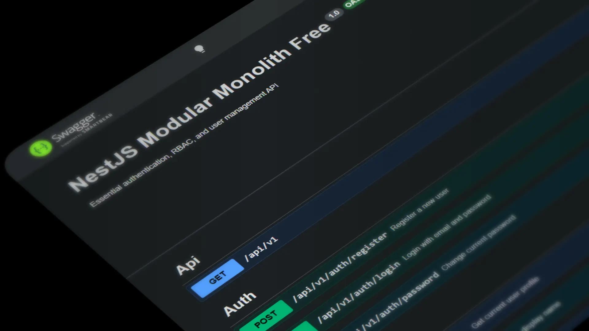 Authentication, RBAC, and PostgreSQL foundation included with the free product in dark mode